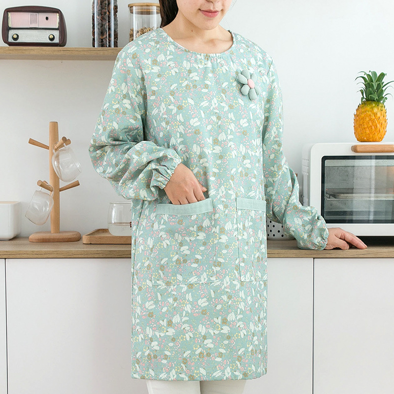 مريلة نسائية قطنية طويلة الأكم - مراجعة Women Kitchen Accessories وسعره